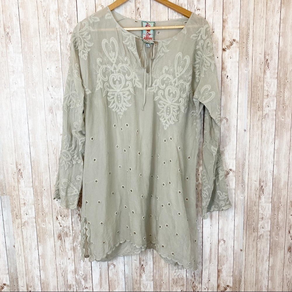 Johnny Was Eyelet Embroidered Tie Front Tunic‎